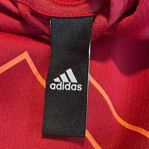 ADIDAS Red/Coral Athletic Hoodie Shirt SZ L Large Logo Spellout CLIMAWARM - Picture 7 of 11